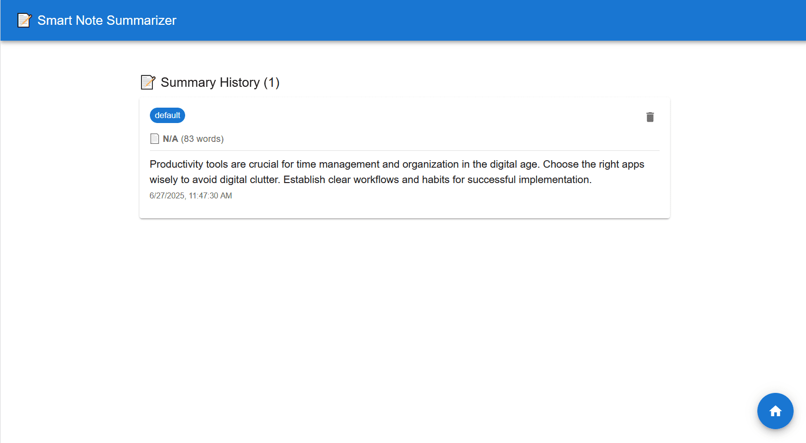 Smart Summarizer main interface